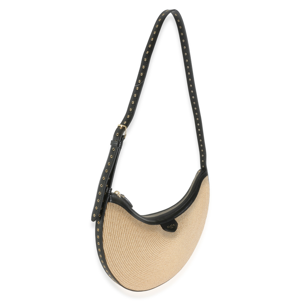 Alaia Black Beige Paper Straw One Piece Demi Lune Bag - Picture 4 of 12
